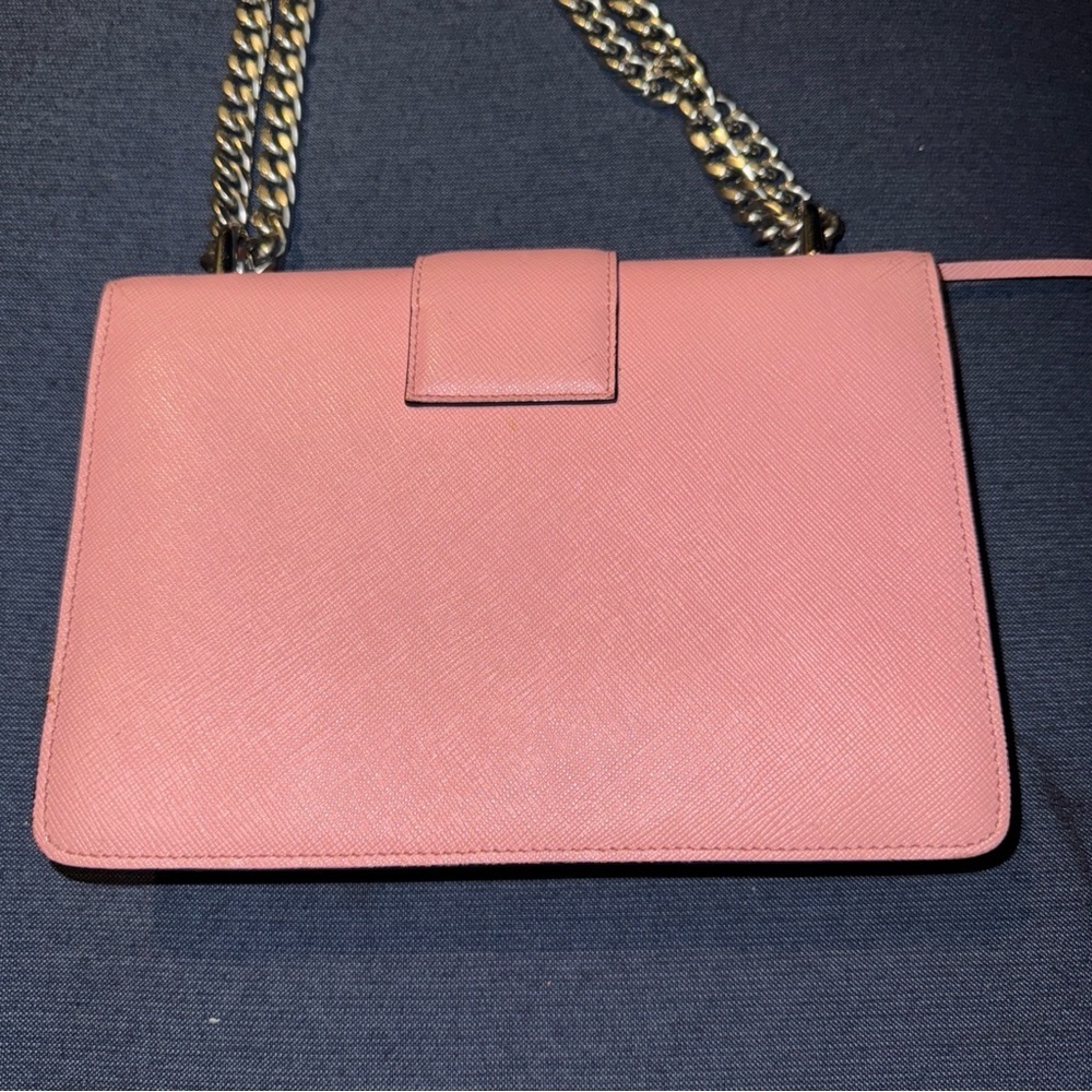 PRADA LOGO SAFFIANO CROSSBODY SHOULDER BAG LEATHER Pink On Chain - Picture 5 of 5